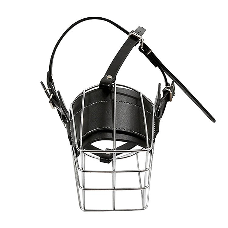 Steel Cage Style Dog Basket Wire Muzzle Protective Snout Cover with Leather Strap, Size: XXL - Trustpick