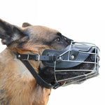 Steel Cage Style Dog Basket Wire Muzzle Protective Snout Cover with Leather Strap, Size: XXL - Trustpick