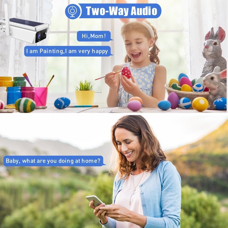 T13 - 2 1080P HD Solar Powered 2.4GHz WiFi Security Camera without Battery, Support Motion Detection, Night Vision, Two Way Audio, TF Card - Trustpick