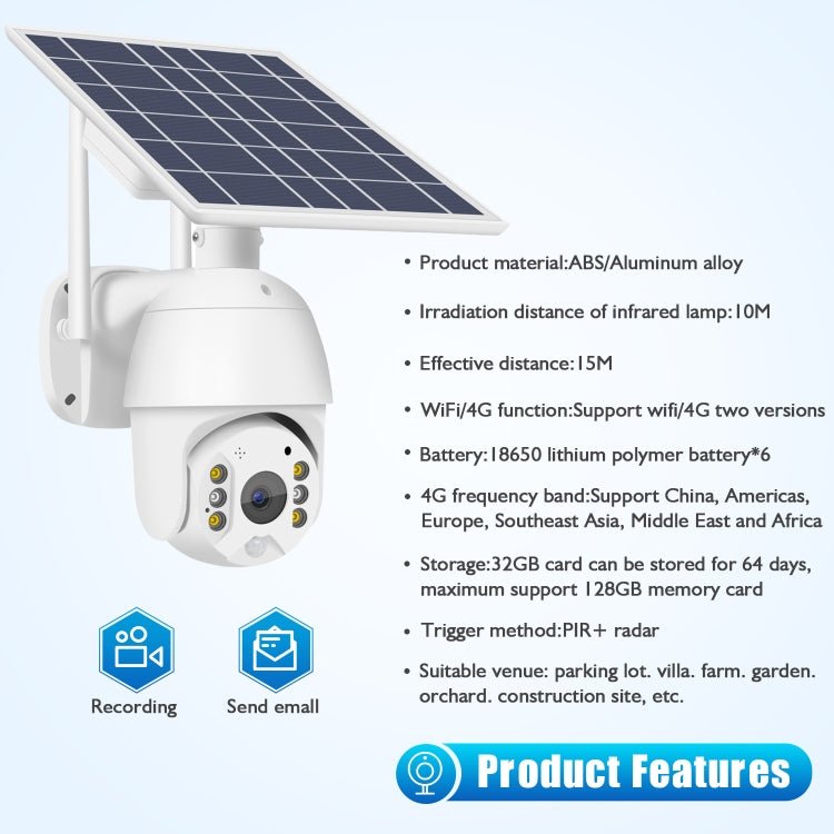 T16 1080P Full HD 4G (US Version) Network Monitoring Solar Powered Camera, Support PIR + Radar Alarm, Night Vision, Two Way Audio, TF Card - Trustpick
