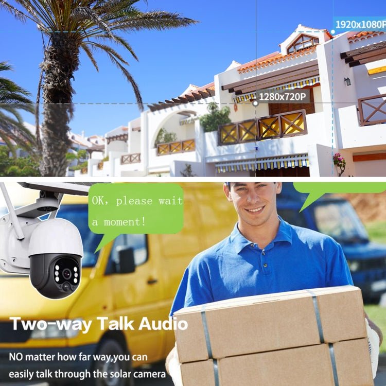T23 2288 x 1288P Full HD Solar Powered WiFi Camera, Support PIR Alarm, Night Vision, Two Way Audio, TF Card, Not Include Battery - Trustpick