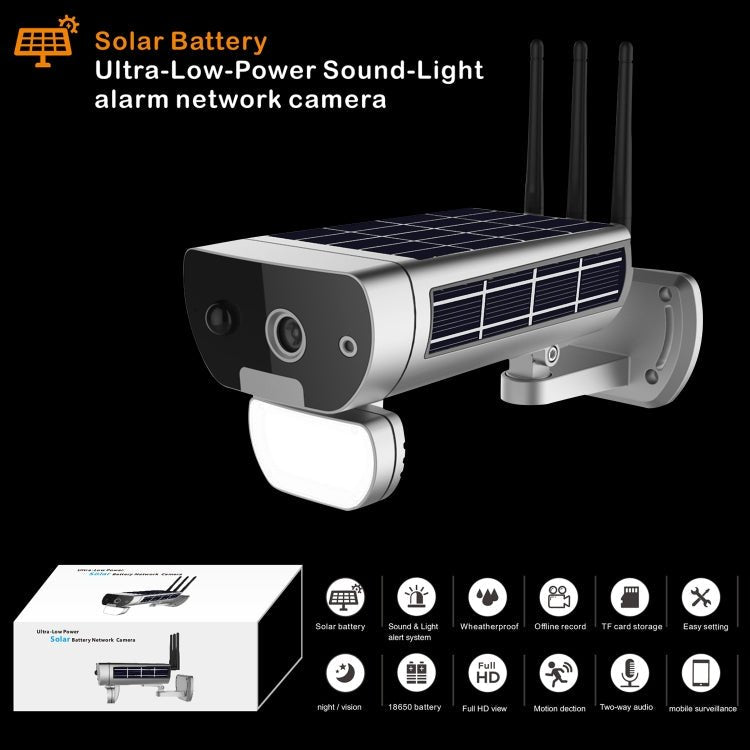 T8 1080P Full HD Solar Battery Ultra Low Power Sound Light Alarm Network Camera, Support Motion Detection, Night Vision, Two Way Audio, TF Card - Trustpick
