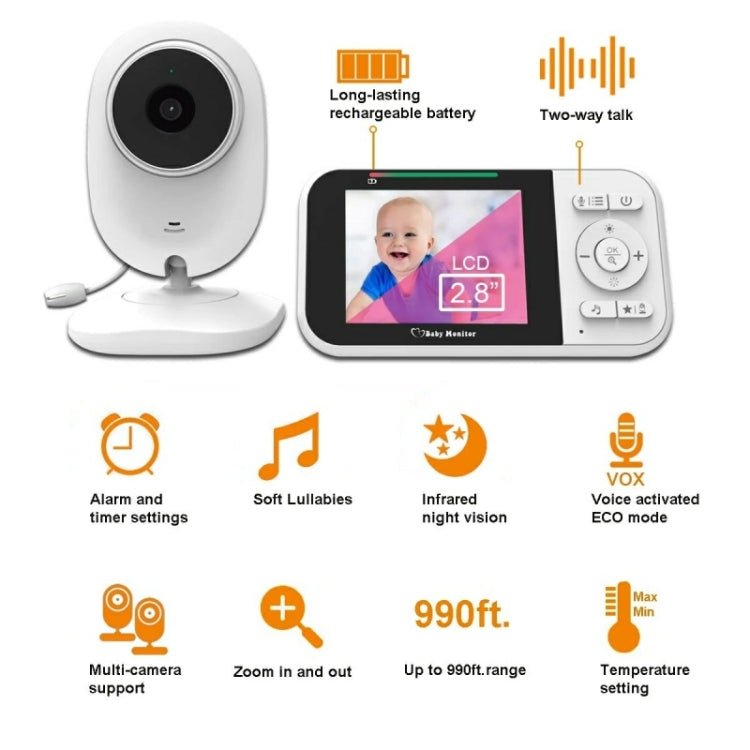 Temperature Detection 2 Way Voice Baby Security Video Camera 2.8 - inch LCD Baby Monitor - Trustpick