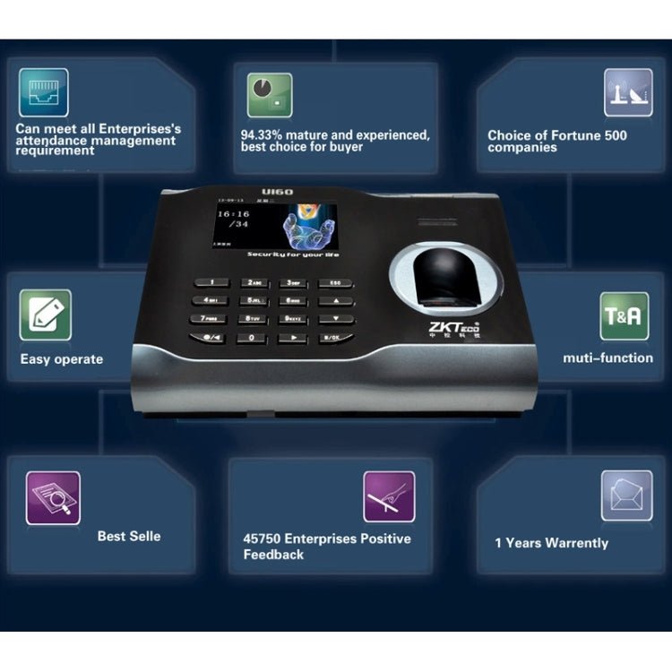 U160 3.0 inch Color Screen ZK Software Fingerprint Time Attendance with TCP/IP, USB Communication Office Time Attendance Clock - Trustpick