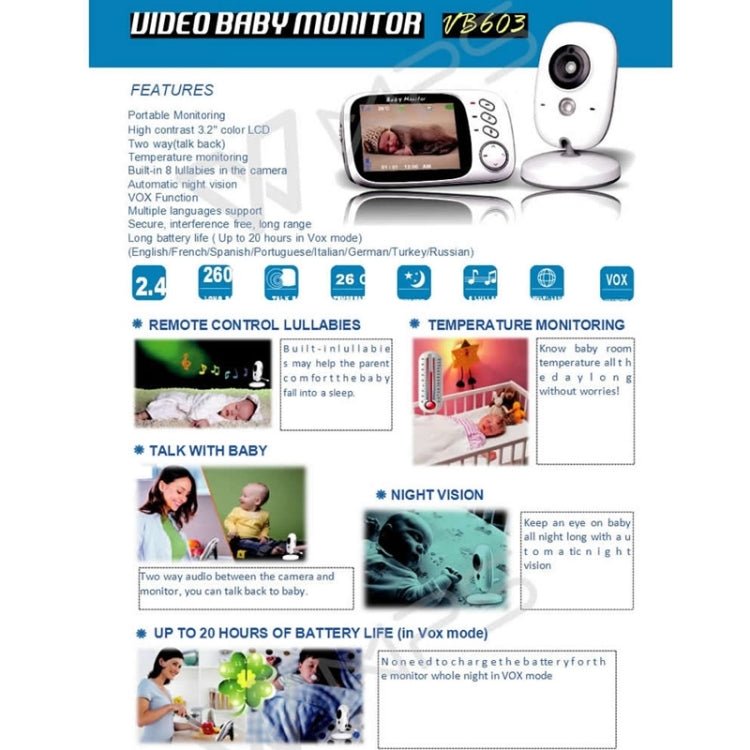 VB603 3.2 inch LCD 2.4GHz Wireless Surveillance Camera Baby Monitor, Support Two Way Talk Back, Night Vision - Trustpick