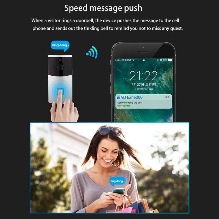 VESAFE Home VS - M2 HD 720P Security Camera Smart WiFi Video Doorbell Intercom, Support TF Card & Night Vision & PIR Detection APP for IOS and Android - Trustpick