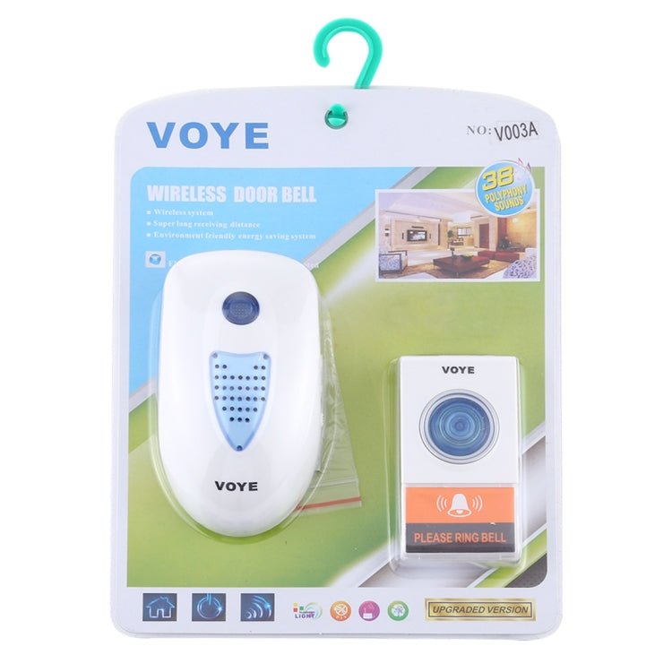VOYE V003A Home Music Remote Control Wireless Doorbell with 38 Polyphony Sounds, US Plug - Trustpick