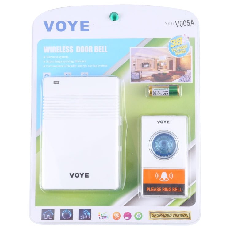 VOYE V005A Wireless Remote Doorbell with 38 Polyphony Sounds - Trustpick