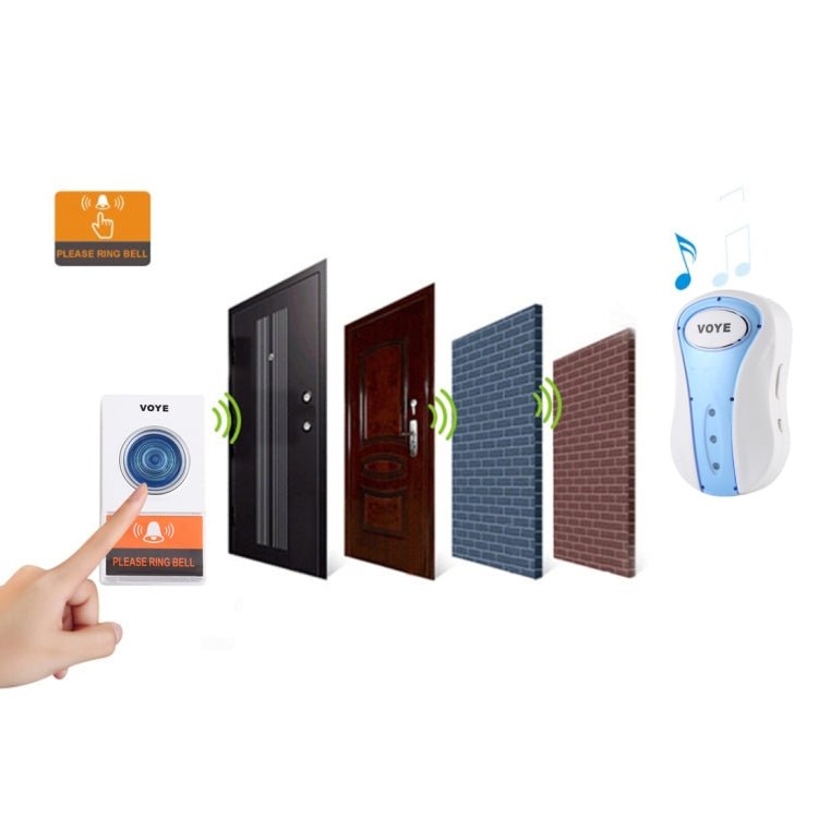 VOYE V008A Home Music Remote Control Wireless Doorbell with 38 Polyphony Sounds, US Plug - Trustpick