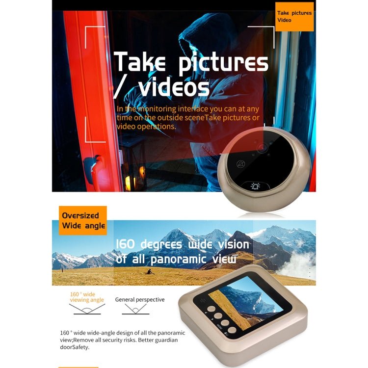 W5 2.4 inch Screen 2.0MP Security Camera No Disturb Peephole Viewer Doorbell, Support TF Card / Night Vision / Video Recording - Trustpick