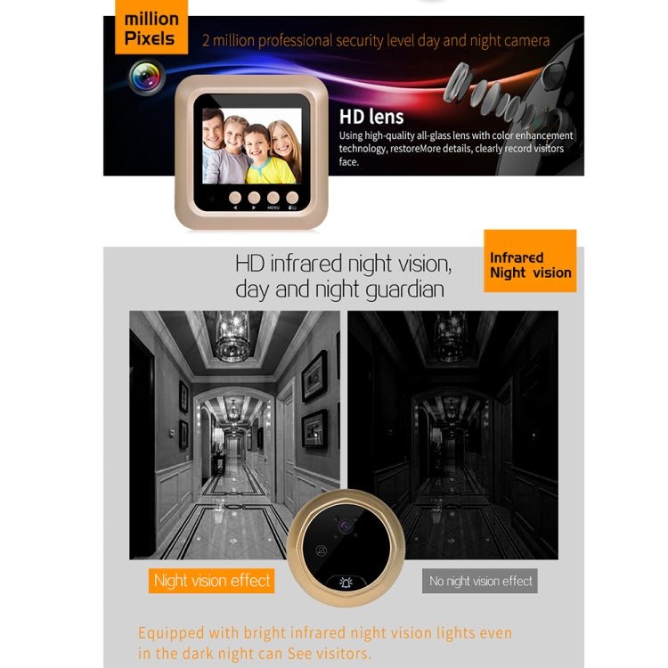 W5 2.4 inch Screen 2.0MP Security Camera No Disturb Peephole Viewer Doorbell, Support TF Card / Night Vision / Video Recording - Trustpick