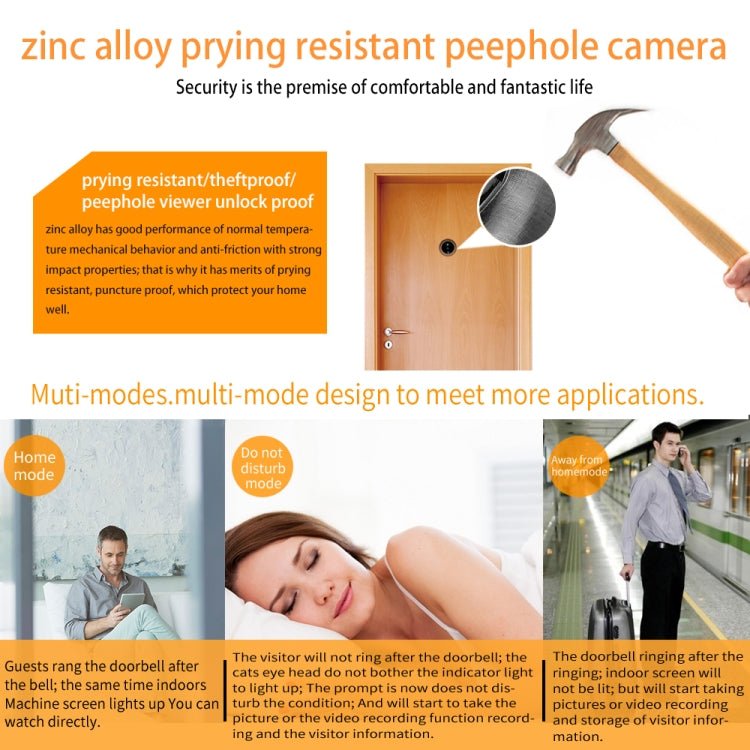 W8 - S 2.4 inch Screen 2.0MP Security Camera No Disturb Peephole Viewer, Support TF Card - Trustpick