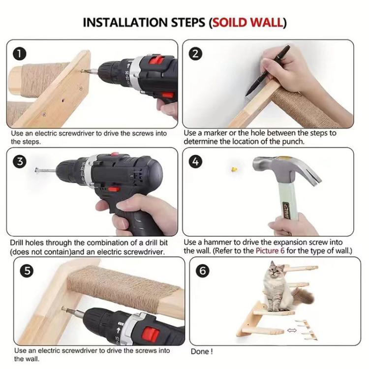 Wall Mounted Cat Climbing Frame Wooden Sisal Cat Jumping Platform Multi - Level Climbing Stairs - Trustpick