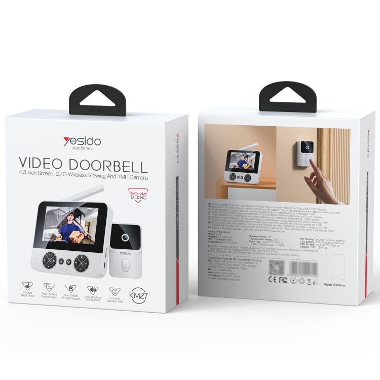 Yesido KM27 4.3 inch TFT Screen 2.4G Wireless Video Intercom Doorbell, Plug: UK Plug - Trustpick